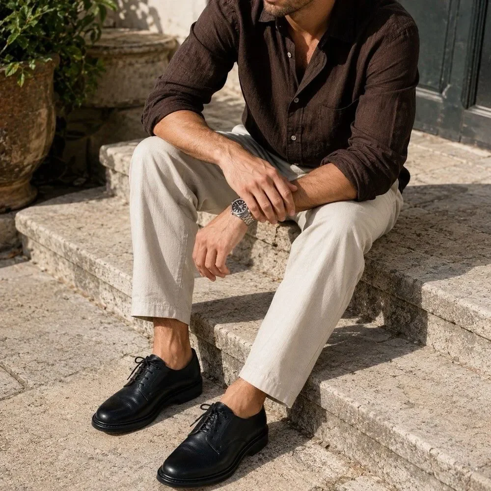 J.Crew Ludlow Mens 11.5 Black Leather Derby Shoes Old‎ Money Preppy Euro Summer